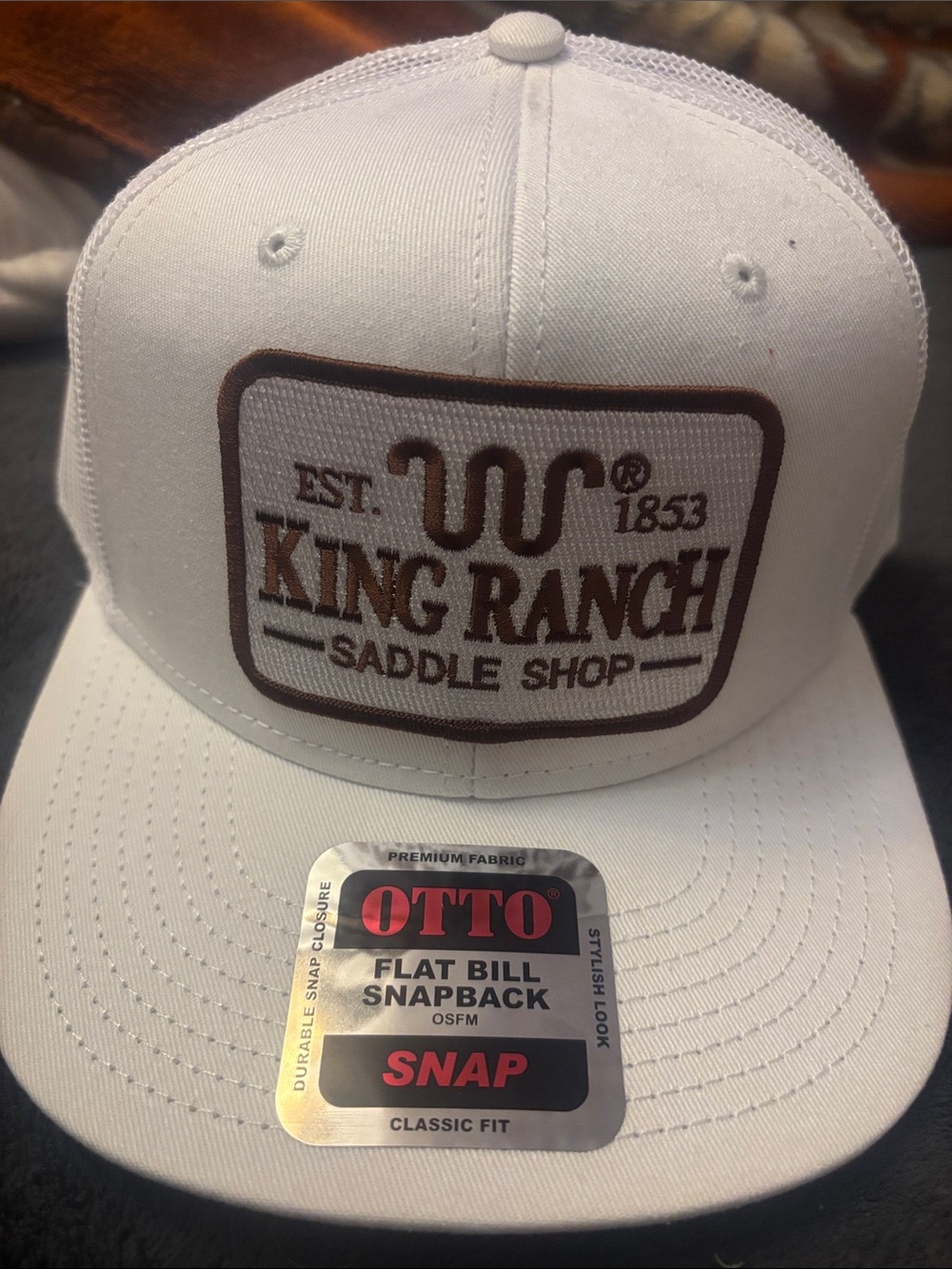 OTTO White and Brown King Ranch Saddle Shop Snapback Cap